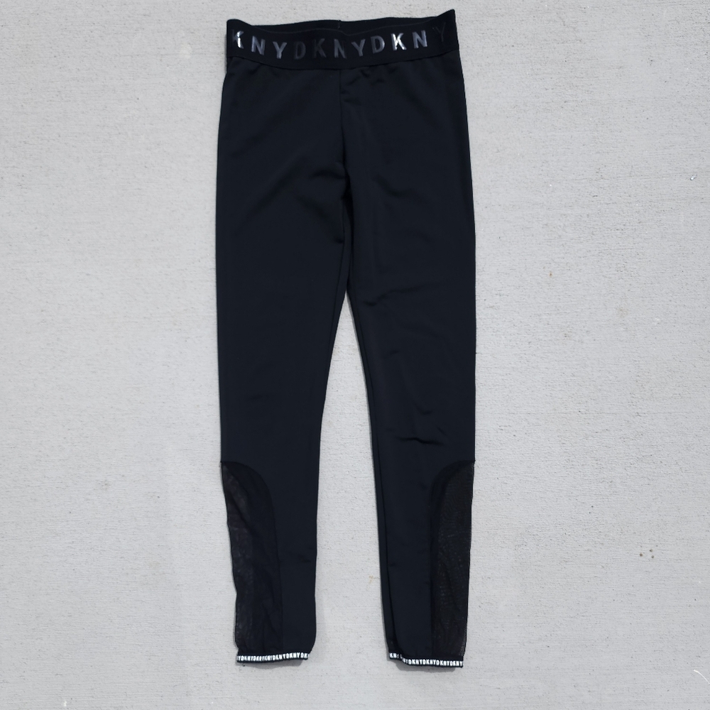 DKNY 7/8 Sport Leggings Women Sz 10 Black W/Mesh Capri Stretch Athleisure Yoga